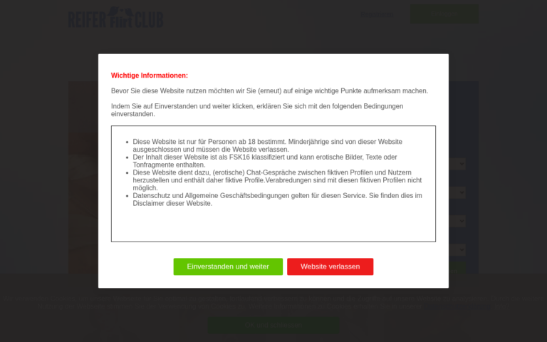 reiferflirtclub.com Bewertung Webseite Screenshot